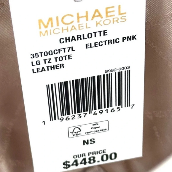 Michael Kors Large Charlotte Tote Bag Luggage Leather Electric Pink - Picture 12 of 12